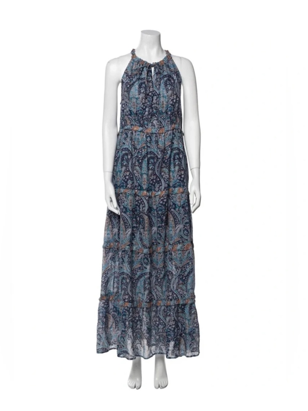 NWT Caroline Constas Navy Paisley Print Maxi Dress Small